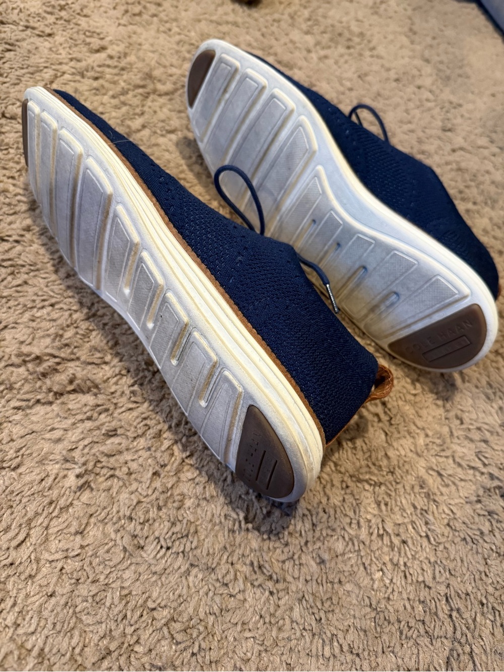 Cole Haan Navy Knit Lace-Up Sneakers with Brown Pull Tabs - Picture 4 of 5